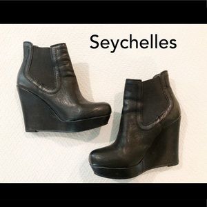 Seychelles Black Leather Wedge Bootie